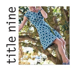 Title Nine Majestic Cowl Neck Mini Dress in Blue Fleur Baroque Fanfane